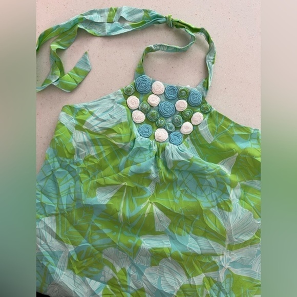 Lilly Pulitzer Floral Green Blue Halter Top - Picture 2 of 6